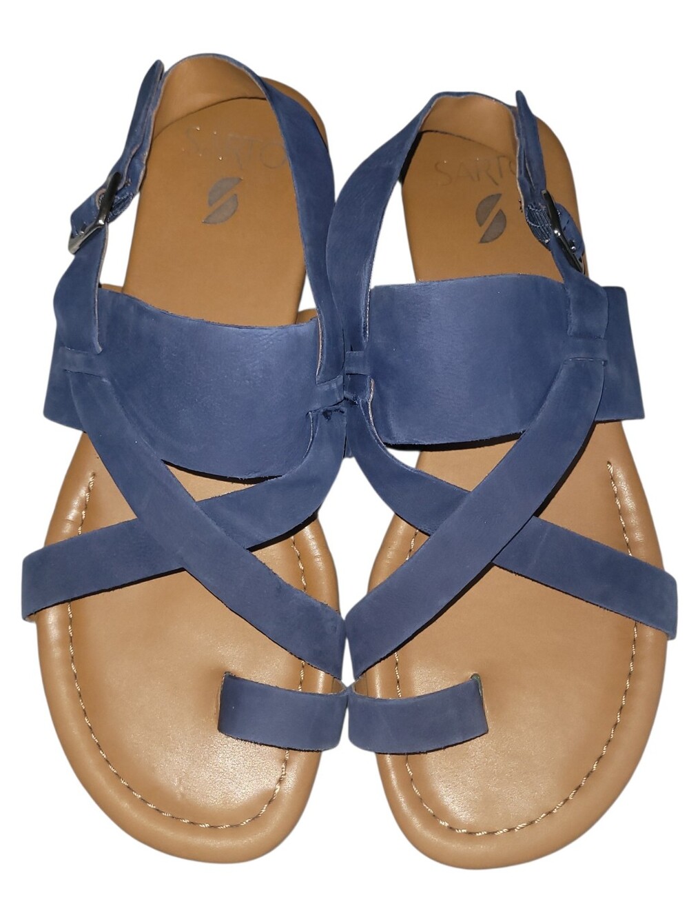 Franco Sarto Gia Sandals 8.5M Blue Smooth Leather Strappy Toe Loop Slingback